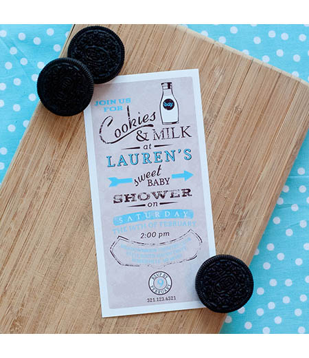 Vintage Milk and Cookies Baby Shower Printable Invitation - Blue